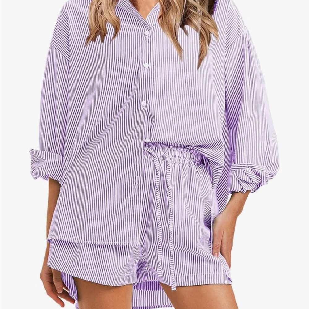 Purple Striped Women's shirt and Shorts